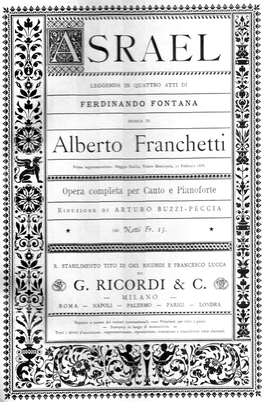 Asrael (frontespizio dello spartito, ed. Ricordi)