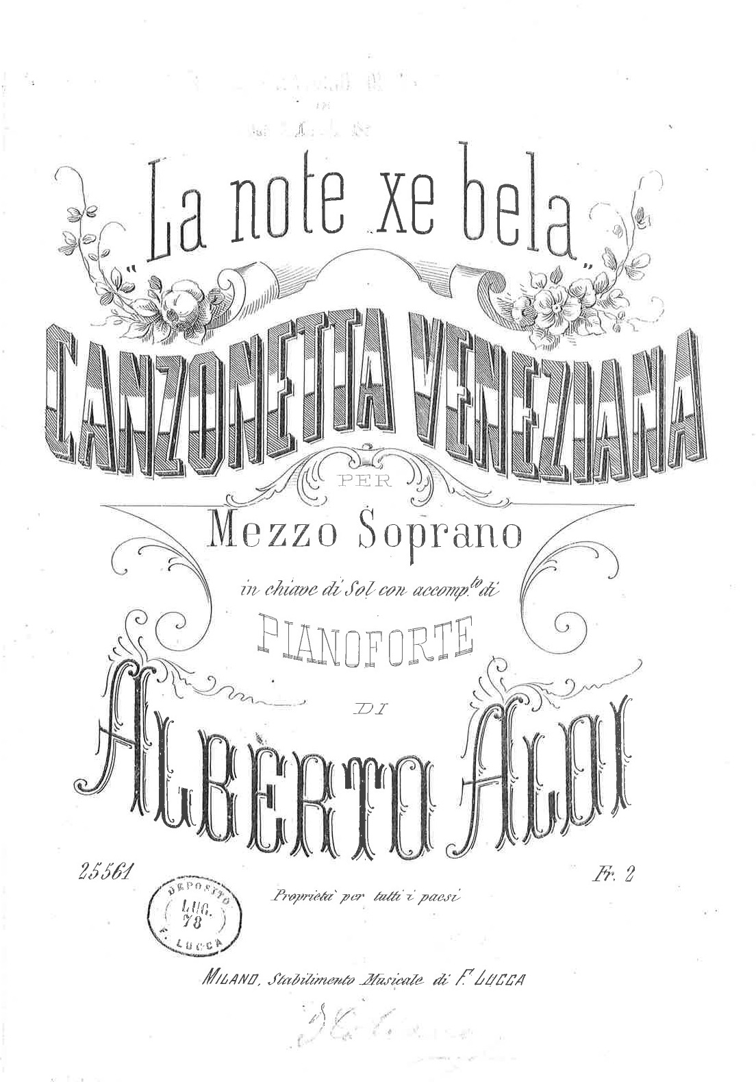 Franchetti_canzone_La note xe bela-FRONT